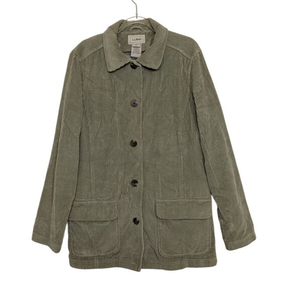 LL Bean Corduroy Barn Jacket Womens Size Medium Green Removable Liner Workwear - Picture 1 of 16